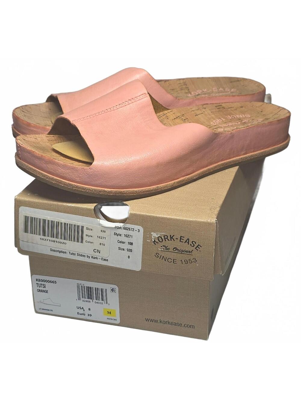 Kork-Ease Tutsi Slides in Soft Orange (Salmon Color) Leather, Size 8